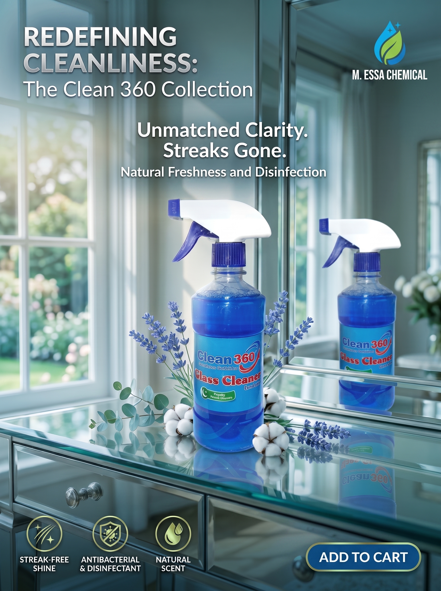 Clean360 Glass Cleaner Spray – Streak-Free Window & Mirror Cleaning Solution